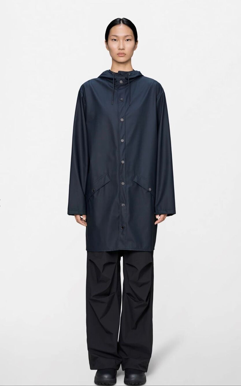 Rains Unisex Waterproof Long Jacket Navy Size XL